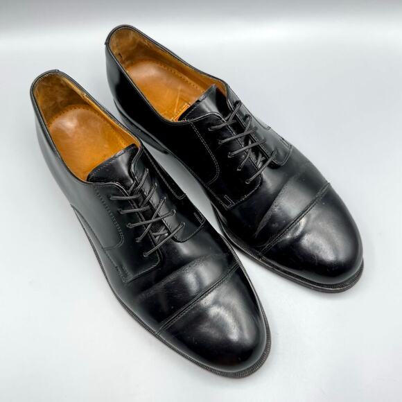 Cole Haan Mens 9.5 D Black Leather Cap Toe Lace Up Oxford Shoes Dress Classic - Picture 2 of 8
